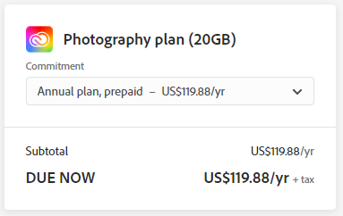 adobe photography plan price