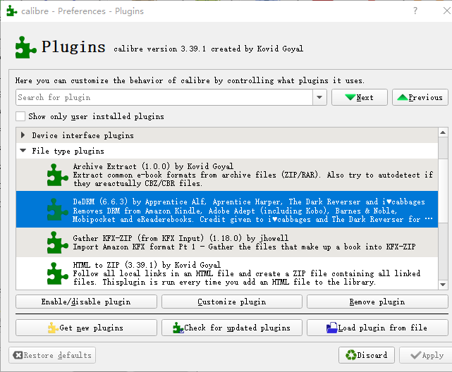 dedrm calibre plugin download windows